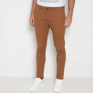 Calça Chino Com Bolsos<BR>- Marrom