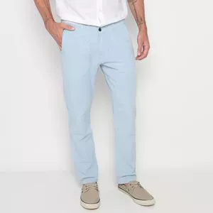 Calça Chino Reta Com Bolsos<BR>- Azul Claro