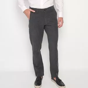 Calça Chino Reta Com Bolsos<BR>- Cinza Escuro