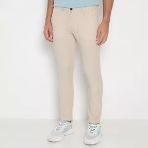 Calça Chino Com Bolsos<BR>- Bege