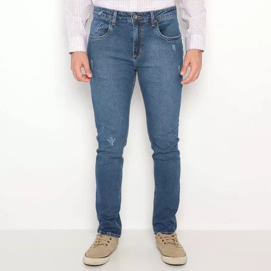 Calça Jeans Skinny Estonada- Azul