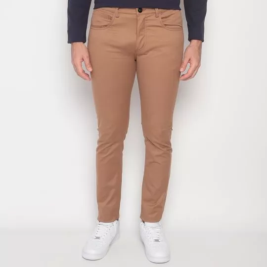 Calça Skinny Com Bolsos- Marrom Claro