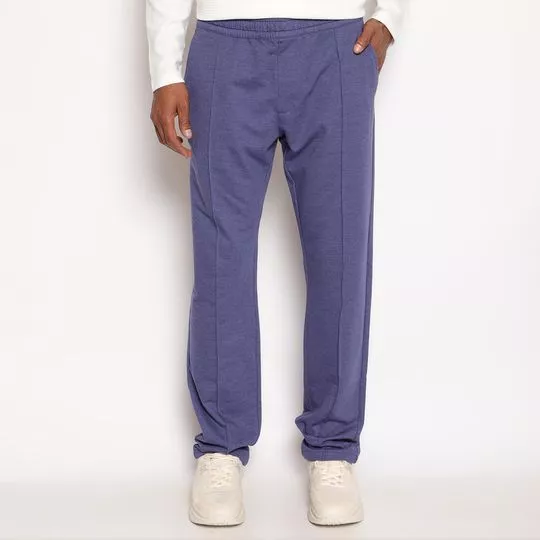 Calça Reta Em Moletom- Azul Escuro- Highstil