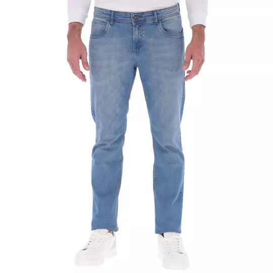 Calça Jeans Reta Com Recortes- Azul Claro- Highstil