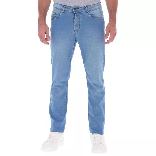 Calça Jeans Reta Com Recortes- Azul Claro- Highstil