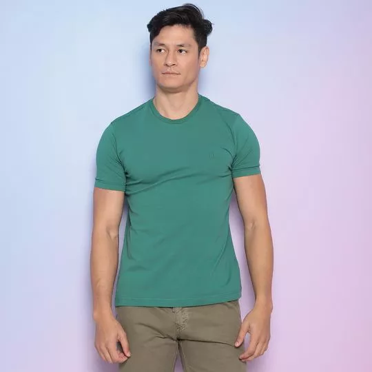 Camiseta Com Bordado- Verde- Highstil