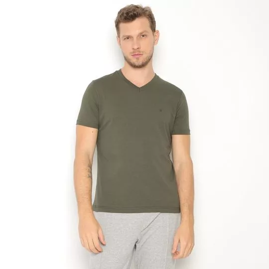 Camiseta Com Bordado- Verde Militar- Highstil