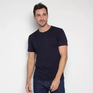 Camiseta Com Bordado<BR>- Azul Marinho