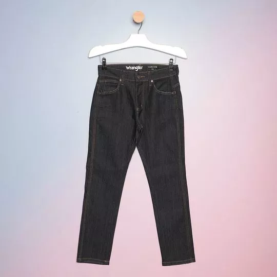 Calça Jeans Reta Com Bolsos- Preta