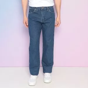 Calça Jeans Reta Com Bolsos<BR>- Azul