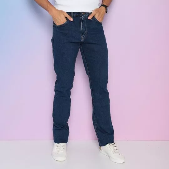 Calça Jeans Reta Com Tag- Azul Escuro