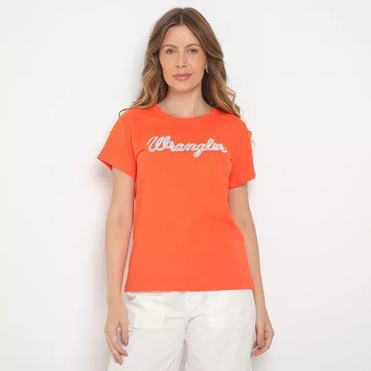 Camiseta Wrangler®- Laranja & Branca