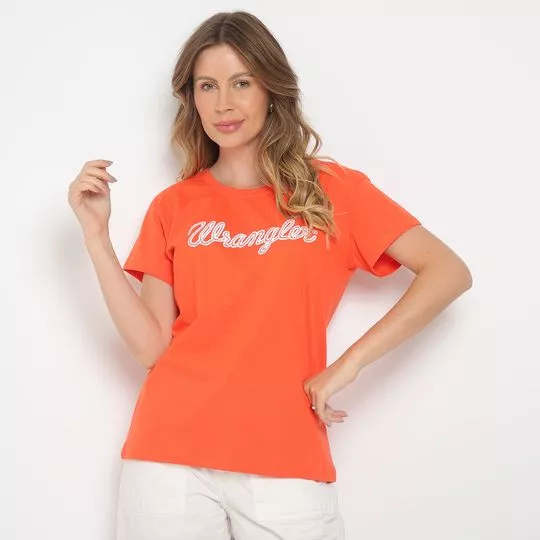 Camiseta Wrangler®- Laranja & Branca