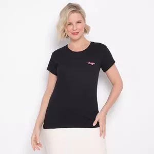 Camiseta Com Logo<BR>- Preta & Rosa