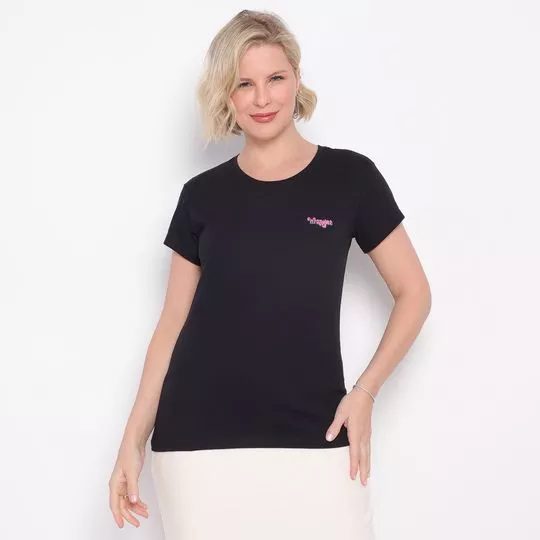 Camiseta Com Logo- Preta & Rosa