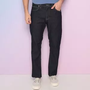 Calça Jeans Reta Com Bolsos<BR>- Preta