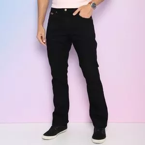 Calça Jeans Reta Com Tag<BR>- Preta