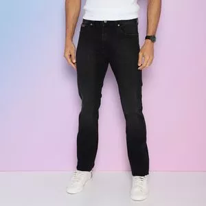 Calça Jeans Reta Com Tag<BR>- Preta