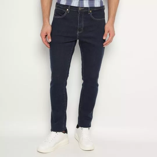 Calça Jeans Skinny Com Recortes- Azul Marinho