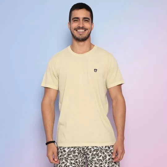 Camiseta Estonada Com Bordado- Amarela