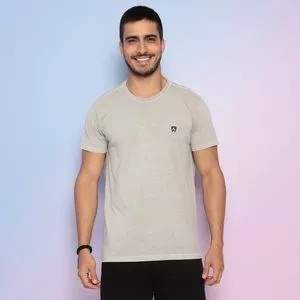 Camiseta Estonada Com Bordado<BR>- Cinza