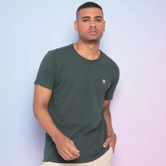 Camiseta Com Bordado- Verde Militar & Off White