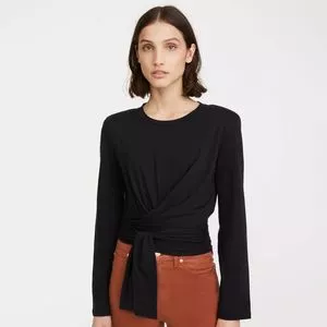 Blusa Com Amarração<BR>- Preta