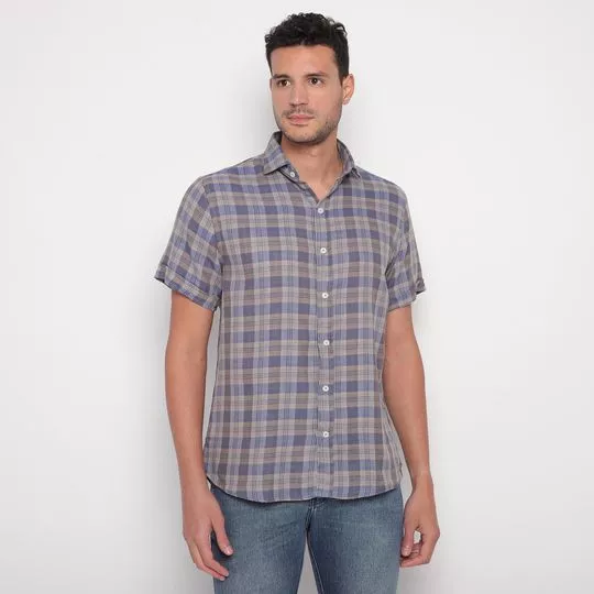 Camisa Regular Fit- Marrom & Azul Escuro