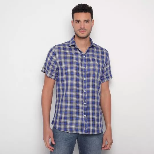 Camisa Regular Fit- Azul Escuro & Branca