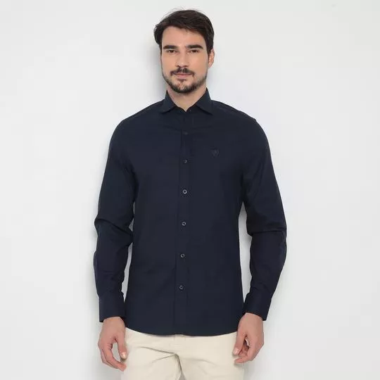 Camisa Slim Fit Com Recortes- Azul Marinho