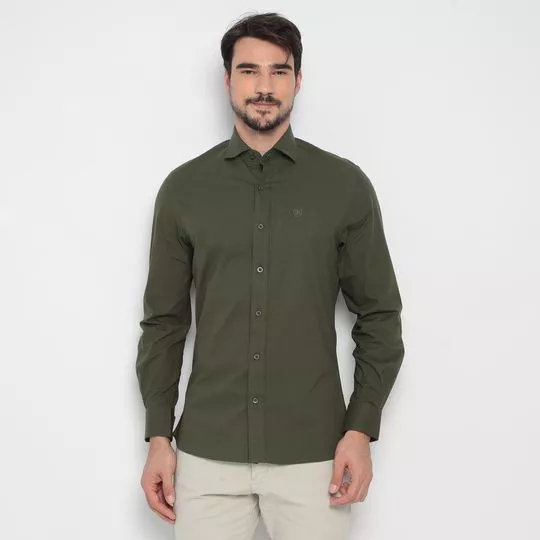 Camisa Slim Fit Com Recortes- Verde Militar