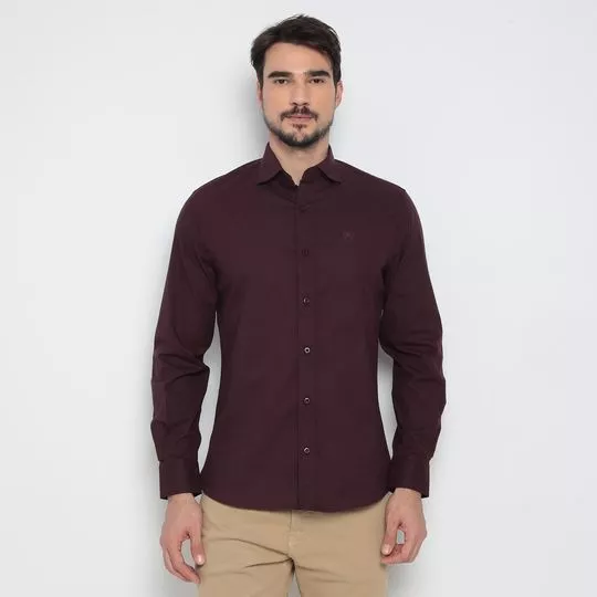 Camisa Slim Fit Com Recortes- Vinho