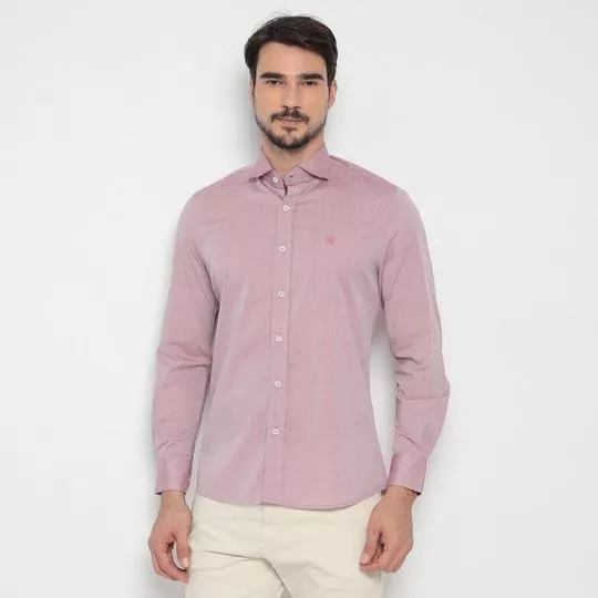 Camisa Slim Fit Com Recortes- Rosa