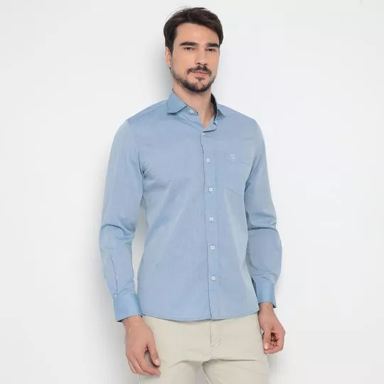 Camisa Slim Fit Com Recortes- Azul