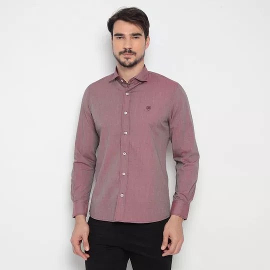 Camisa Slim Fit Com Recortes- Rosa