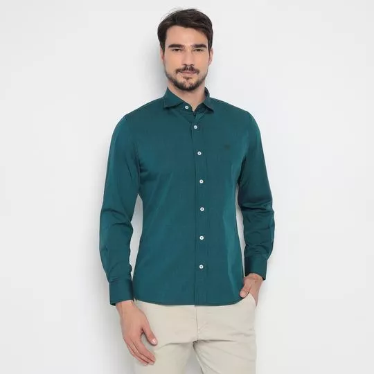 Camisa Slim Fit Com Recortes- Azul Turquesa