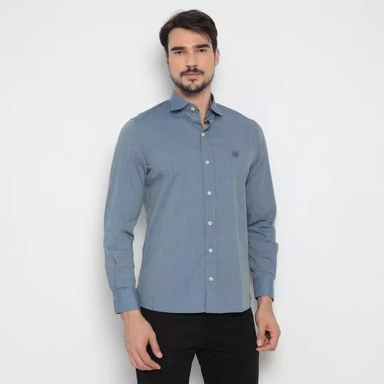 Camisa Slim Fit Com Recortes- Azul