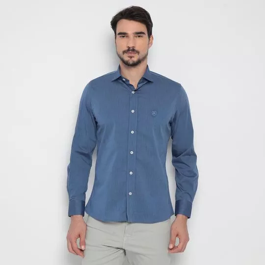 Camisa Slim Fit Com Recortes- Azul Escuro