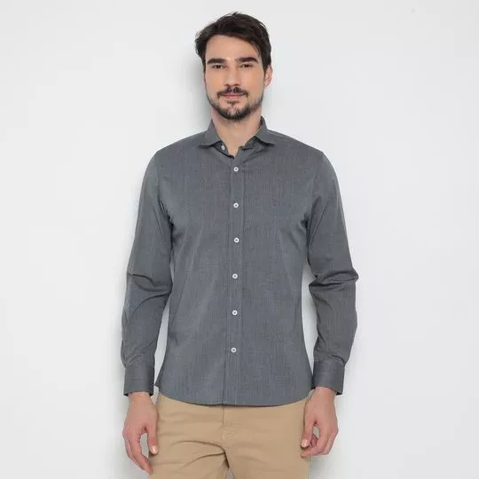 Camisa Slim Fit Com Recortes- Cinza Escuro