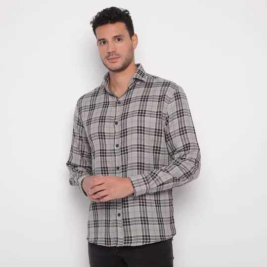 Camisa Regular Fit- Cinza & Marrom Escuro