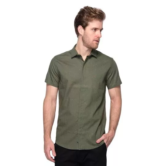 Camisa Slim Fit Com Bordado- Verde Militar- Teodoro Camisaria