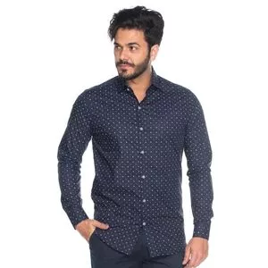 Camisa Abstrata Em Algodão Egípcio<BR>- Azul Marinho & Branca<BR>- Teodoro Camisaria