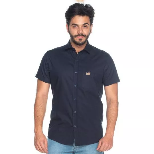 Camisa Slim Com Bolso- Azul Escuro- Teodoro Camisaria