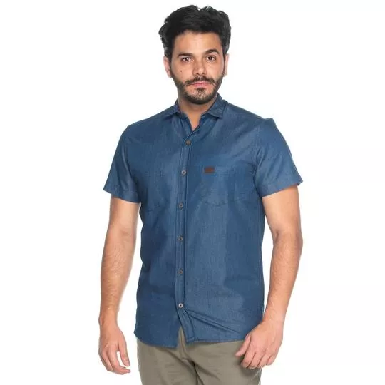 Camisa Slim Fit Fit Com Bolso- Azul Escuro- Teodoro Camisaria