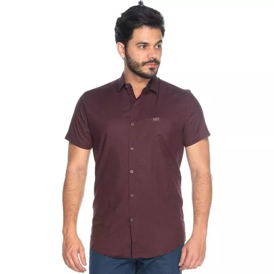 Camisa Slim Fit Com Bolso- Vinho- Teodoro Camisaria