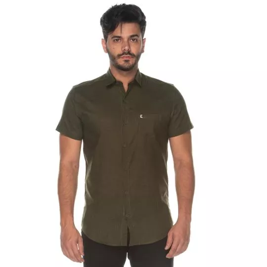 Camisa Slim Fit Fit Com Bolso- Verde Escuro- Teodoro Camisaria