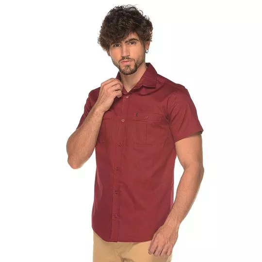 Camisa Slim Fit Fit Com Bolsos- Vermelho Escuro- Teodoro Camisaria