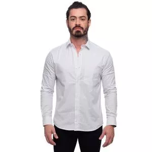 Camisa Regular Fit Poá<BR>- Branca & Preta<BR>- Teodoro Camisaria