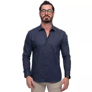 Camisa Regular Fit Poá<BR>- Azul Marinho & Branca<BR>- Teodoro Camisaria