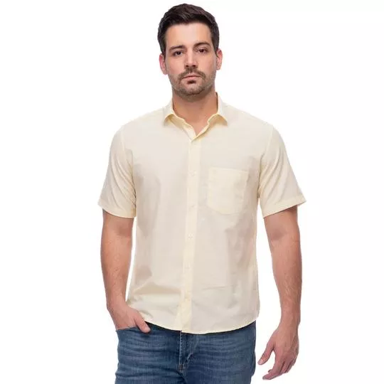 Camisa Slim Fit Fit Com Bolso- Amarelo Claro- Teodoro Camisaria